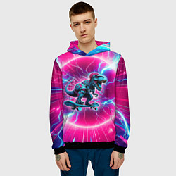 Толстовка-худи мужская Cyber tyrannosaurus is a cool skateboarder, цвет: 3D-черный — фото 2