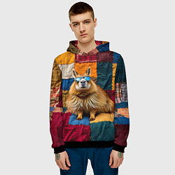 Толстовка-худи мужская Яркий пэчворк с капибарой, цвет: 3D-черный — фото 2