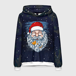 Толстовка-худи мужская Санта с котиком, цвет: 3D-белый