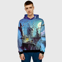 Толстовка-худи мужская Коттедж ведьмы - нейроарт фантазия, цвет: 3D-черный — фото 2