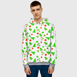 Толстовка-худи мужская Новогодний ёлочный паттерн, цвет: 3D-меланж — фото 2