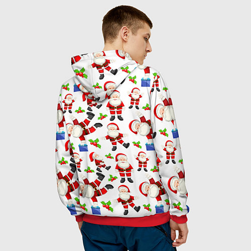 Мужская толстовка Дед мороз веселится паттерн / 3D-Красный – фото 4