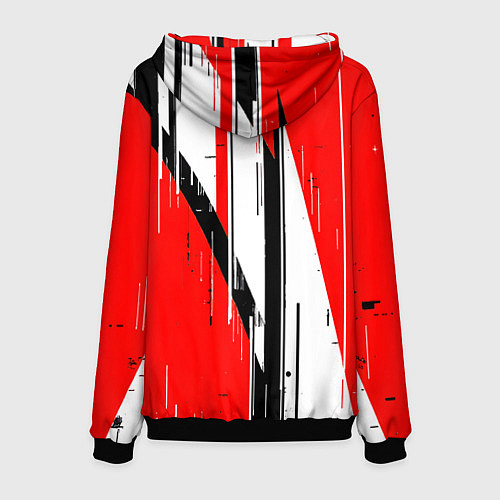 Мужская толстовка Чёрно-белые вертикальные полосы на красном фоне / 3D-Черный – фото 2