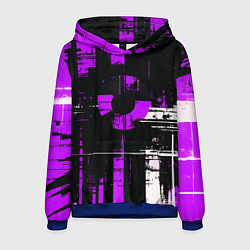 Толстовка-худи мужская Фиолетово-белый гранж на чёрном фоне, цвет: 3D-синий