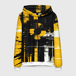 Толстовка-худи мужская Жёлто-белый гранж на чёрном фоне, цвет: 3D-белый