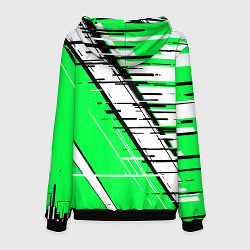 Мужская толстовка Чёрно-белые глитч полосы на зелёном фоне / 3D-Черный – фото 2
