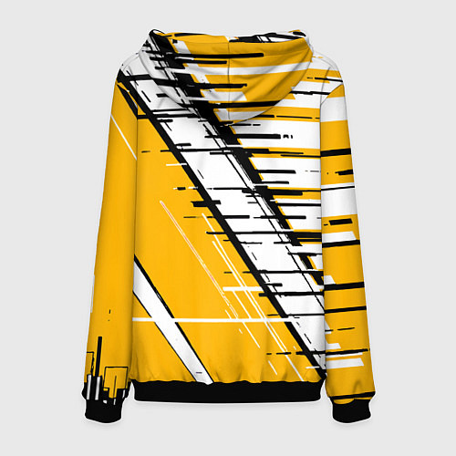 Мужская толстовка Чёрно-белые глитч полосы на жёлтом фоне / 3D-Черный – фото 2