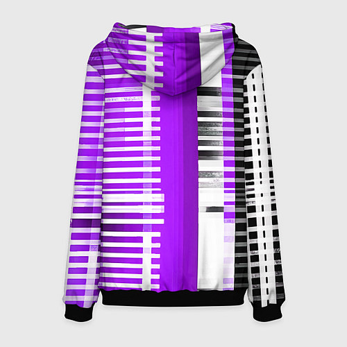 Мужская толстовка Белые полосы на чёрно-фиолетовом фоне / 3D-Черный – фото 2