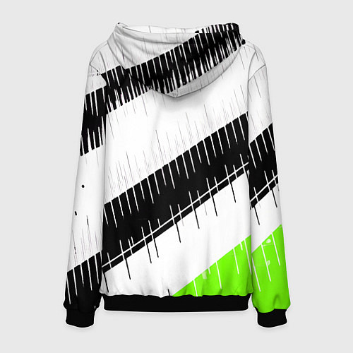 Мужская толстовка Диагональные чёрно-белые полосы на зелёном фоне / 3D-Черный – фото 2