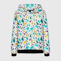 Толстовка-худи мужская Бирюзовые желтые треугольники на белом, цвет: 3D-черный