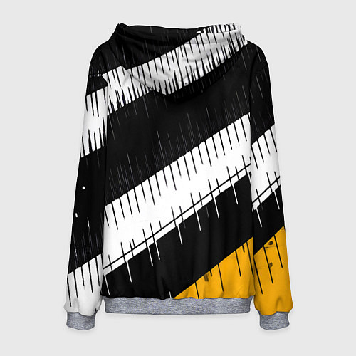 Мужская толстовка Диагональные чёрно-белые полосы на жёлтом фоне / 3D-Меланж – фото 2