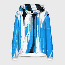 Толстовка-худи мужская Вертикальные чёрно-белые линии на синем фоне, цвет: 3D-белый