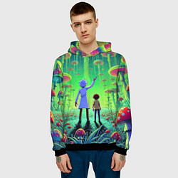 Толстовка-худи мужская Рик и Морти в лесу гигантских грибов - неоновое св, цвет: 3D-черный — фото 2