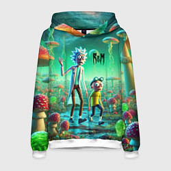 Толстовка-худи мужская Рик и Морти изучают планету мухоморов - нейроарт ф, цвет: 3D-белый