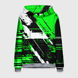 Толстовка-худи мужская Diagonal black and white stripes on a green backgr, цвет: 3D-меланж