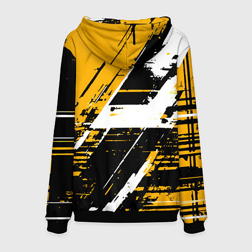 Мужская толстовка Diagonal black and white stripes on a yellow backg / 3D-Черный – фото 2