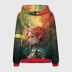 Толстовка-худи мужская Рыжая футуристичная воительница, цвет: 3D-красный