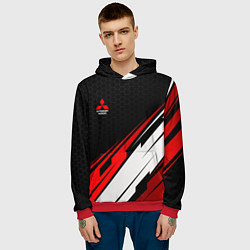 Толстовка-худи мужская Mitsubishi - красная абстракция, цвет: 3D-красный — фото 2