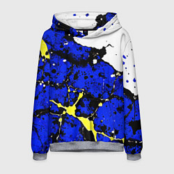 Толстовка-худи мужская Сине-жёлтая абстракция на белом фоне, цвет: 3D-меланж