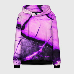 Толстовка-худи мужская Трещины на абстрактном фиолетовом фоне, цвет: 3D-черный