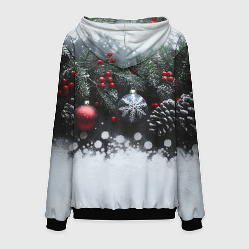 Мужская толстовка Елочные игрушки и снег / 3D-Черный – фото 2