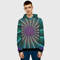 Толстовка-худи мужская Оптический узор неоновый, цвет: 3D-черный — фото 2