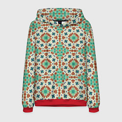 Толстовка-худи мужская Восточный пляжный орнамент зелено коричневый, цвет: 3D-красный