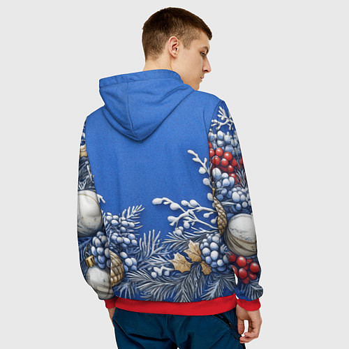 Мужская толстовка Новогодние веточки / 3D-Красный – фото 4