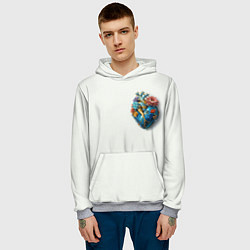 Толстовка-худи мужская Металлическое сердце кораллы и цветы, цвет: 3D-меланж — фото 2
