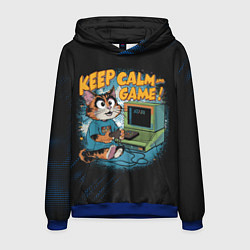 Толстовка-худи мужская Котик игроман, цвет: 3D-синий