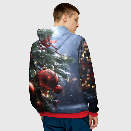 Мужская толстовка Красные новогодние шары с узорами / 3D-Красный – фото 4