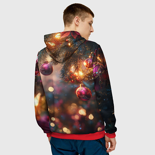 Мужская толстовка Фиолетовые новогодние шары / 3D-Красный – фото 4