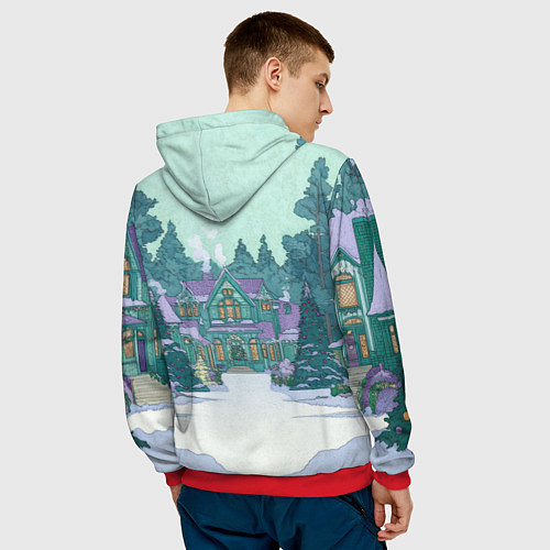 Мужская толстовка Новый год - двор / 3D-Красный – фото 4