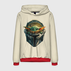 Толстовка-худи мужская Малыш Грогу внутри шлема Мандалорец, цвет: 3D-красный
