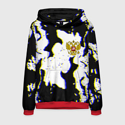 Толстовка-худи мужская Россия герб глитч, цвет: 3D-красный