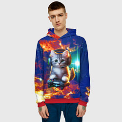 Толстовка-худи мужская Удивительный мир котёнка игромана, цвет: 3D-красный — фото 2