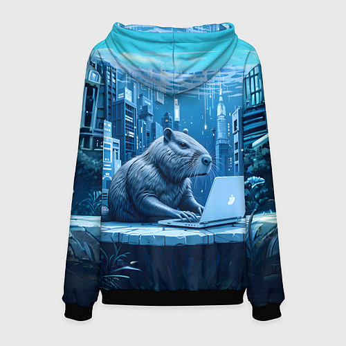 Мужская толстовка Капибара программист под водой / 3D-Черный – фото 2