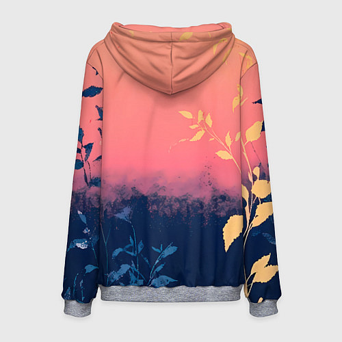 Мужская толстовка Листья на сине-розовом фоне - нейросеть / 3D-Меланж – фото 2