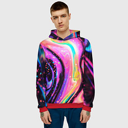 Толстовка-худи мужская Жидкая энергия космоса - нейросеть, цвет: 3D-красный — фото 2
