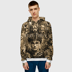 Толстовка-худи мужская Гарри Поттер и волшебные существа в стиле тату, цвет: 3D-белый — фото 2
