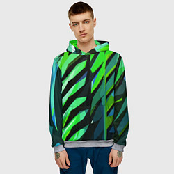 Толстовка-худи мужская Чёрно-зелёная абстракция, цвет: 3D-меланж — фото 2