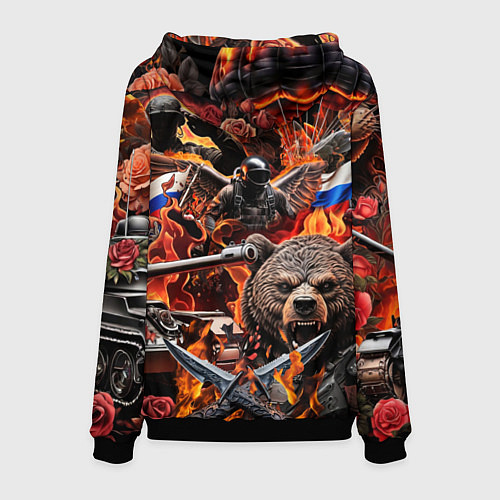 Мужская толстовка Русский медведь воин на фоне военной техники / 3D-Черный – фото 2