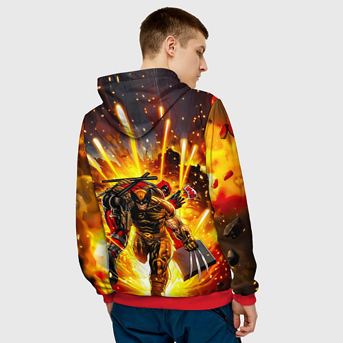 Мужская толстовка Дэдпул и Росомаха при взрыве / 3D-Красный – фото 4