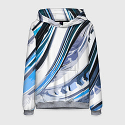 Толстовка-худи мужская Волнистая бело-синяя абстракция, цвет: 3D-меланж