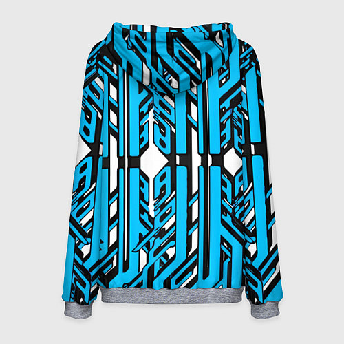 Мужская толстовка Чёрно-синие техно полосы на белом фоне / 3D-Меланж – фото 2