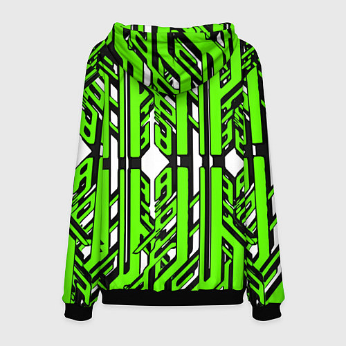 Мужская толстовка Чёрно-зелёные техно полосы на белом фоне / 3D-Черный – фото 2