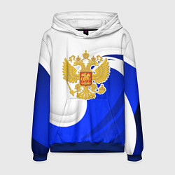 Толстовка-худи мужская Герб России - белый и синий, цвет: 3D-синий