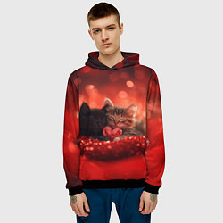 Толстовка-худи мужская Влюбленные котята с сердечком, цвет: 3D-черный — фото 2