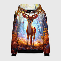 Толстовка-худи мужская Олень в искристом лесу, цвет: 3D-черный