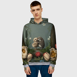 Толстовка-худи мужская Ежик и цыпленок обнимаются, цвет: 3D-меланж — фото 2